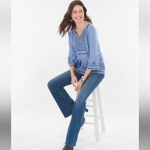 ☑️NWT Chico’s Embroidered Peasant Blouse Tie Tassels 3/4 Bell Sleeve XL 3